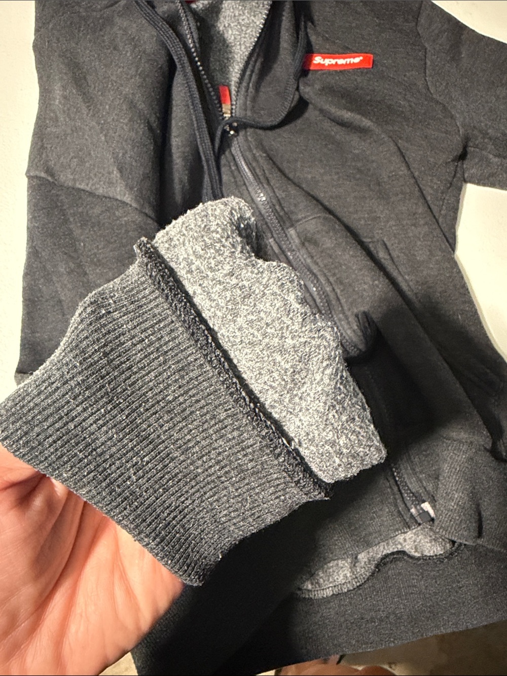 Supreme Dark Charcoal Zip Hoodie with Red Logo - Picture 5 of 6
